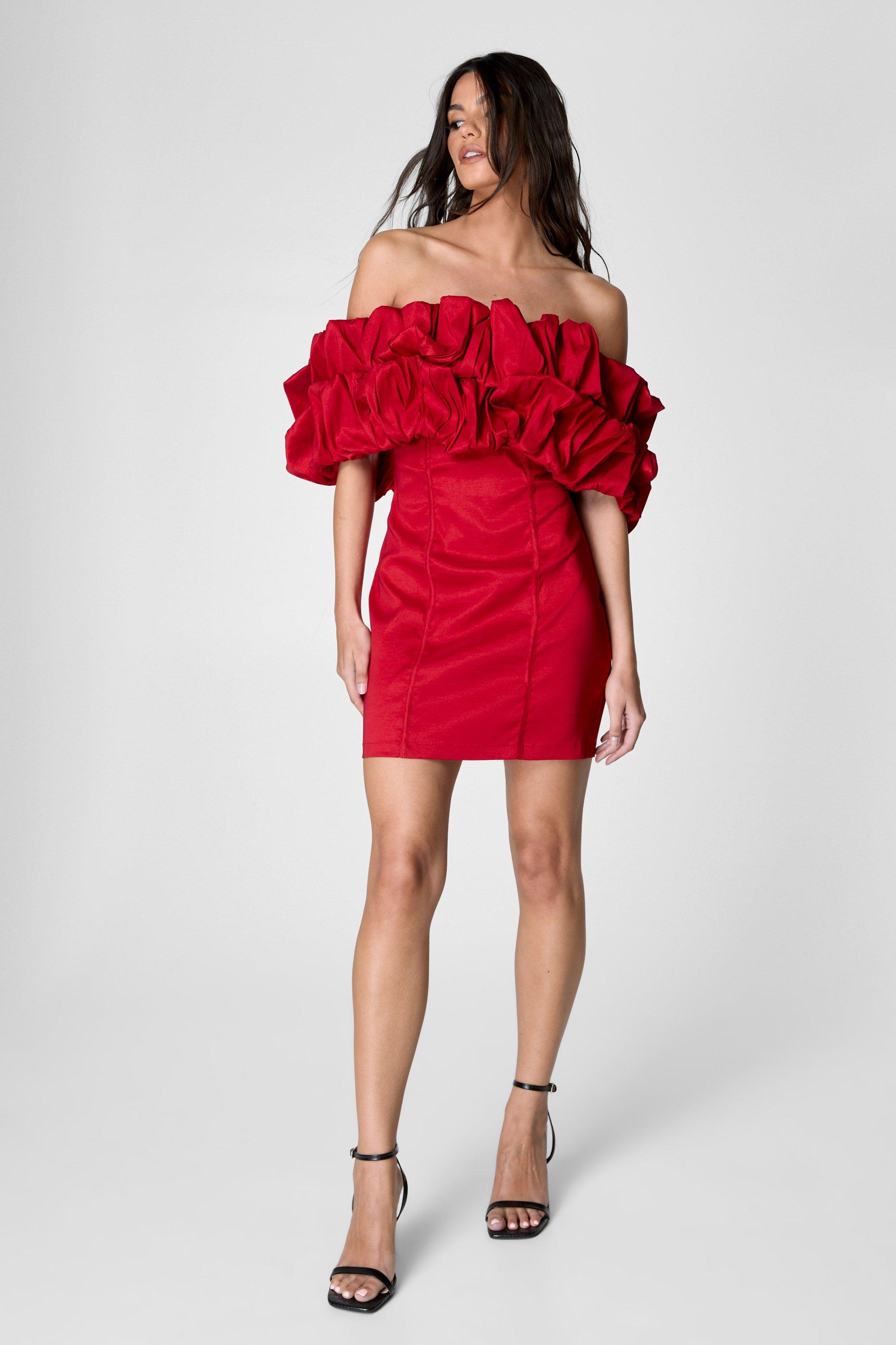 Ruched bardot mini dress top